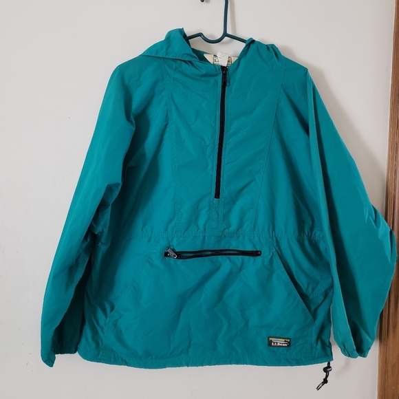 Vintage LL Bean women Large Green Anorak Nylon Windbreaker Hooded 1/4 Zip Jacket - Picture 6 of 7